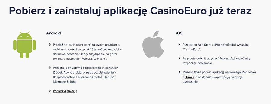 casinoeuro aplikacja mobilna kasyno bonusy