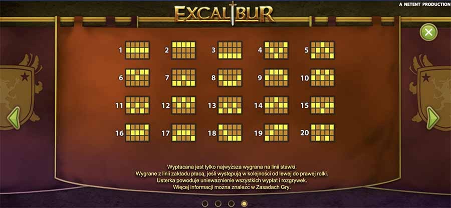 excalibur slot paylines kasyno bonusy